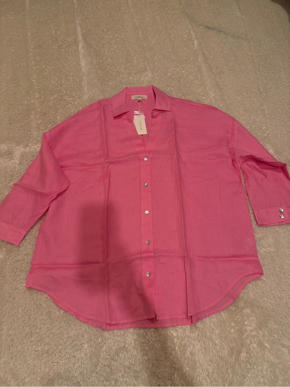 l*space Hot Pink Lightweight Button-Up Swim Coverup